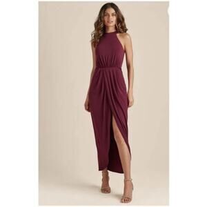 Beautiful Burgundy Halter-Neck Drape High Slit Venus Women's Dress Size Small
